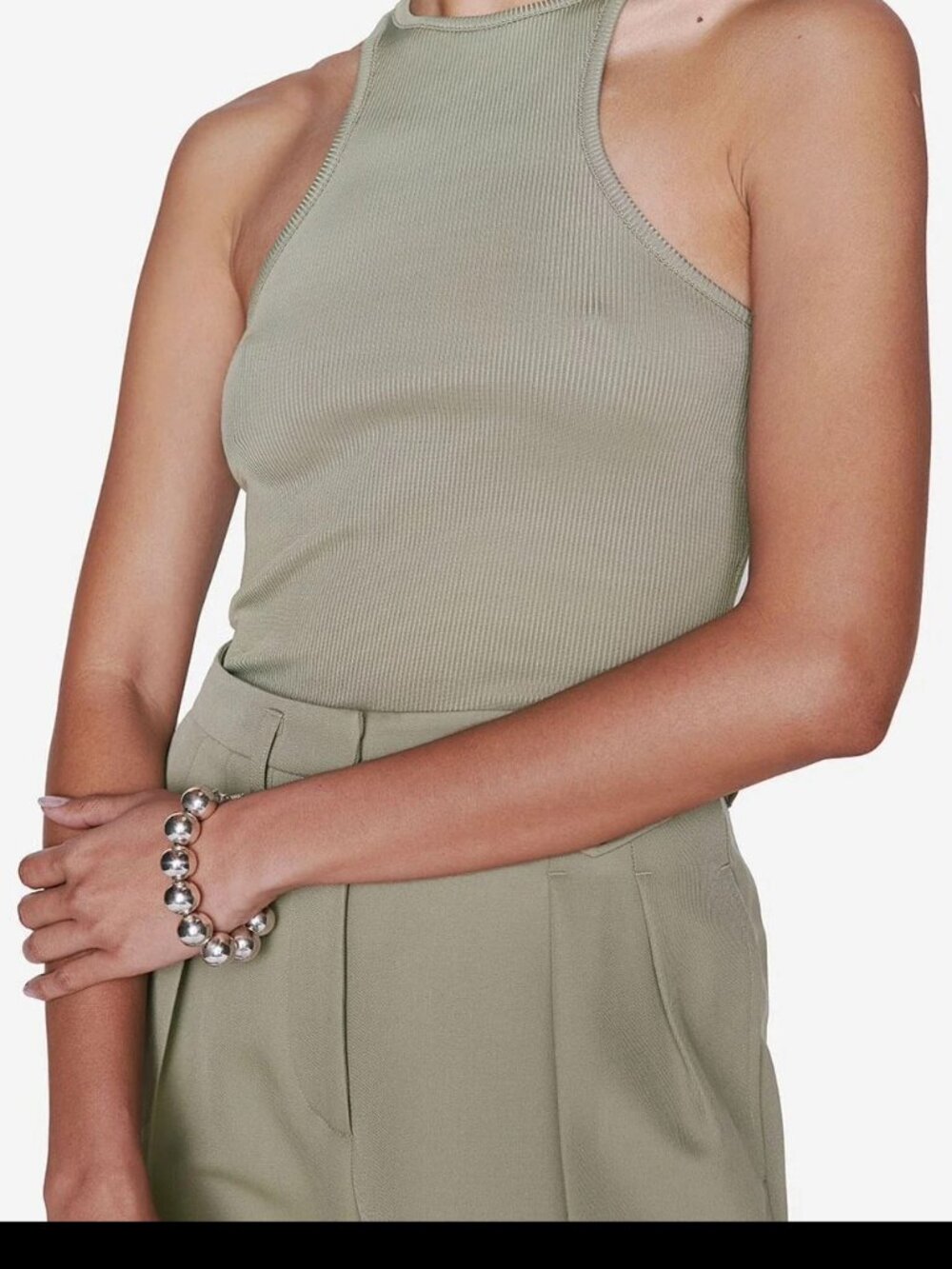 ANINE BING Morgan Tank Green Khaki Size Small